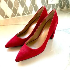 Banana Republic Red Suede Pumps with Block Heel sz 9M - Brand New